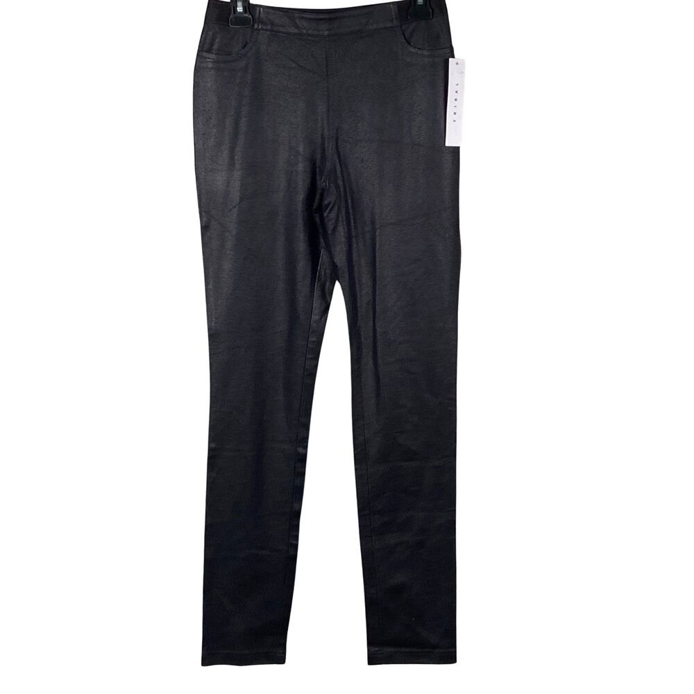 Tribal Pants Women's Size Small Black Faux Leather Pull On Skinny Leg NWT